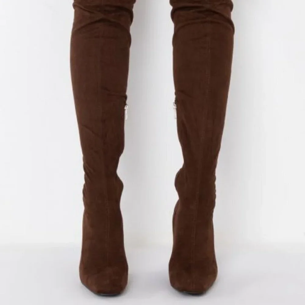 AZALEA WANG FRIDAY  UP ALL NIGHT STILETTO BOOT IN BROWN ( BRAND NEW !!! )